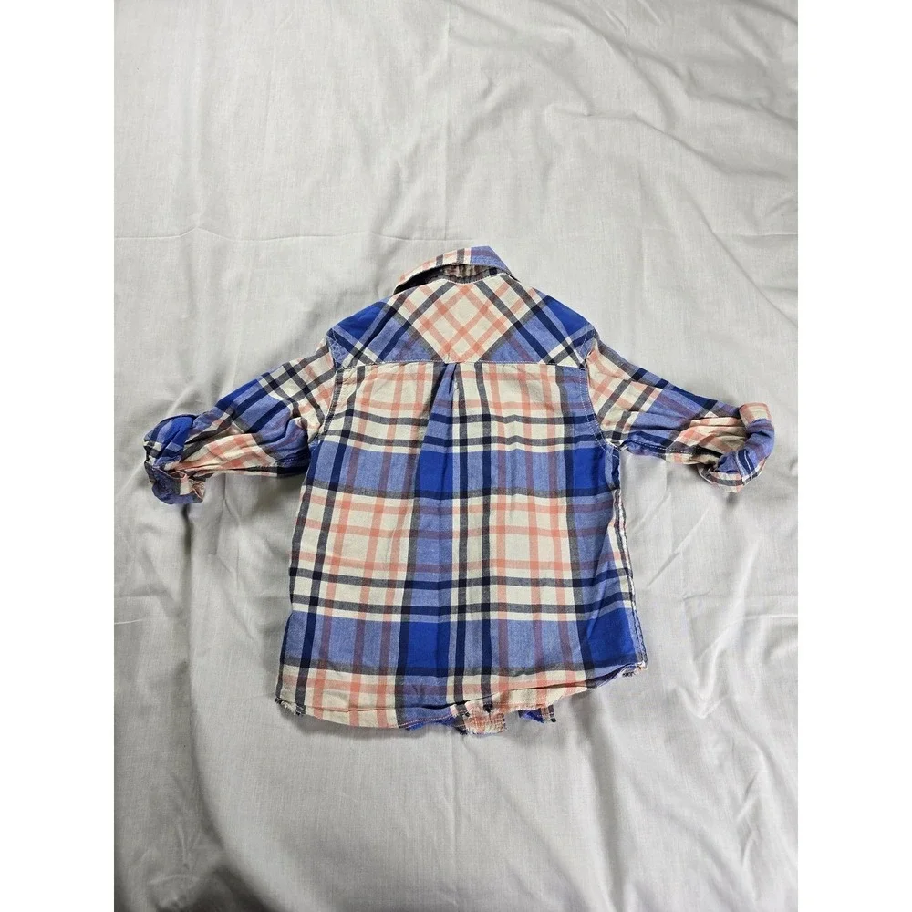 Genuine Kids OshKosh Shirt Boys 4T Blue Peach‎ Plaid Button Front Casual